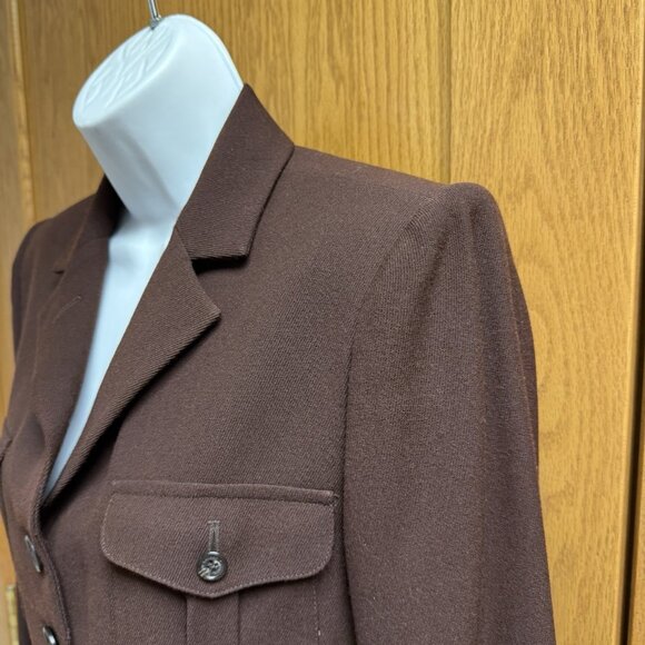 Vintage Women's Lauren Ralph Lauren Petite Brown Worsted Wool Blazer Jacket 6P - Picture 2 of 5
